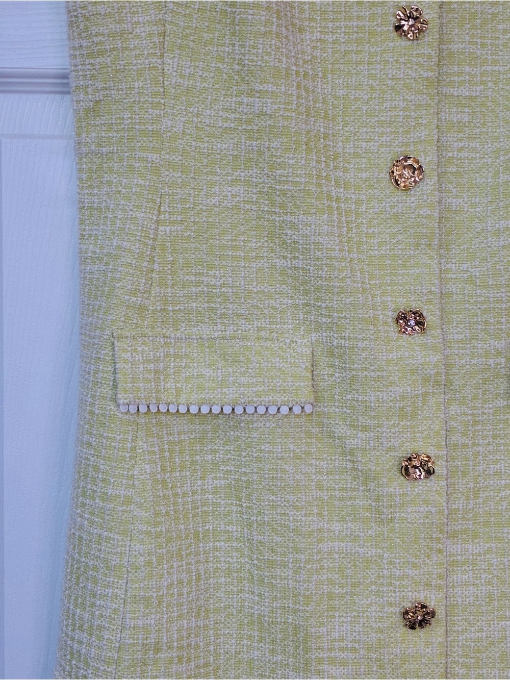 Karl Lagerfeld Tweed Dress Womens 12 Boucle Green Cream Old Money Fashion Office - Picture 5 of 13